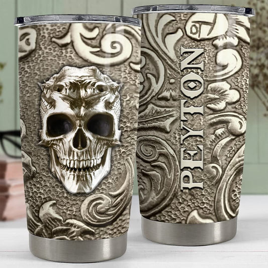 Personalized Skull Tumbler Viking Bronze Drawing For Coffeeholic
