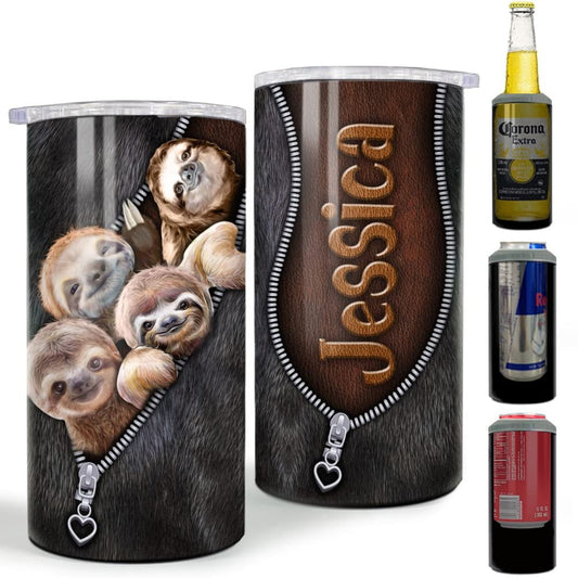 Personalized Sloth Can Cooler Animal Lovers Gift For Sloths Lover