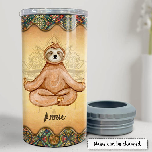 Personalized Sloth Can Cooler Funny Yoga Mandala Pattern For Girl