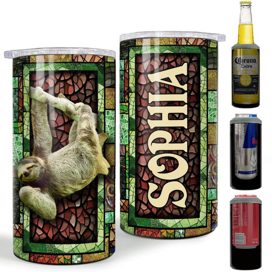 Personalized Sloth Can Cooler Mosaic Style Gift For Animal Lover