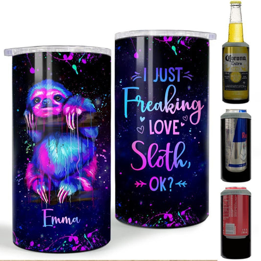 Personalized Sloth Can Cooler Watercolor Drawing Art For Animal Lover