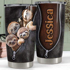 Personalized Sloth Tumbler Lovely Sloths Leather For Animal Lover