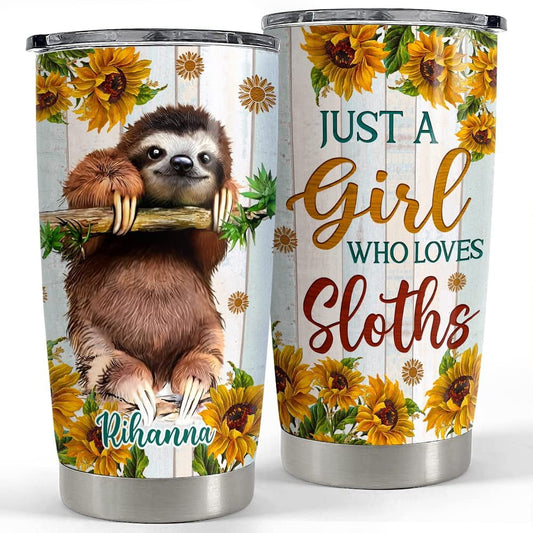 Personalized Sloth Tumbler Sunflower Girl Love Sloths For Animal Lover