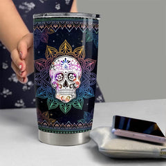 Personalized Sugar Skull Tumbler Mandala Symbols Drawing Best Gift