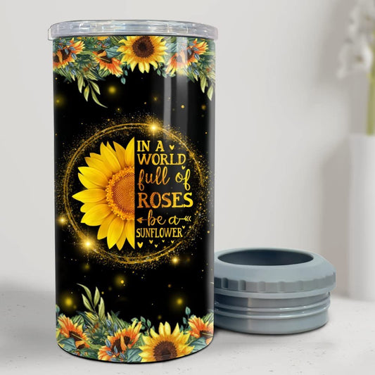 Personalized Sunflower Can Cooler Glitter Drawing For Women Friends