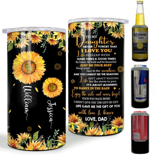 Personalized Sunflower Daughter Gifts From Dad Can Cooler Watercolor