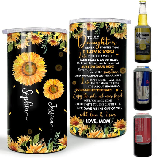 Personalized Sunflower Daughter Gifts From Mom Can Cooler Watercolor