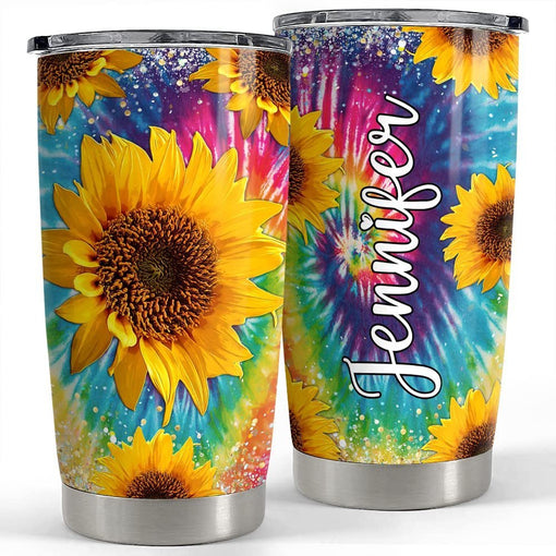 Personalized Sunflower Tumbler Hologram Tie Dye For Women Girl Sister