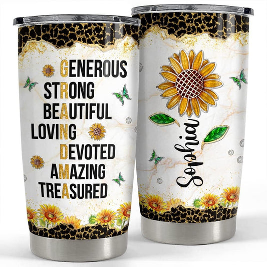 Personalized Sunflower Tumbler Jewelry Marble Drawing Flower Lover