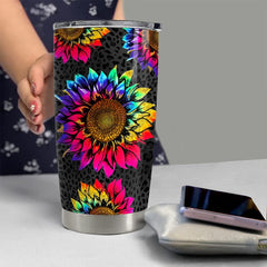 Personalized Sunflower Tumbler Rainbow Leopard For Women Girl Mother