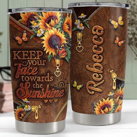 Personalized Sunflower Tumbler With Lid Motivation For Women Girl