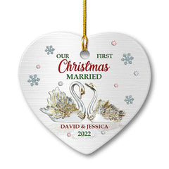 Personalized Swan Jewelry Style Ornament First Married