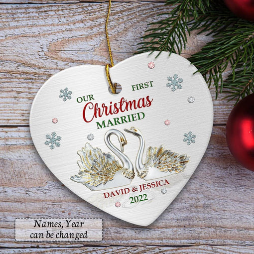 Personalized Swan Jewelry Style Ornament First Married