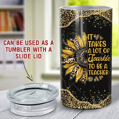 Personalized Teacher Appreciation Can Cooler Sunflower Glitter Drawing