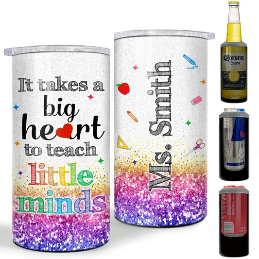 Personalized Teacher Can Cooler Glitter Drawing For Teaching Assistant