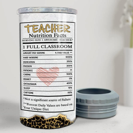 Personalized Teacher Can Cooler Nutrition Facts Marble Drawing