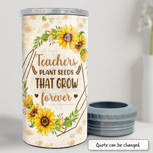 Personalized Teacher Can Cooler Sunflower Vintage Style Best Gift