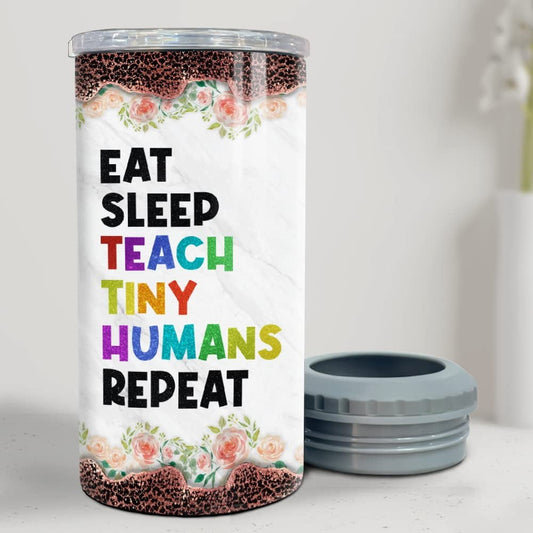 Personalized Teacher Can Cooler Tiny Human Leopard Pattern Best Gift