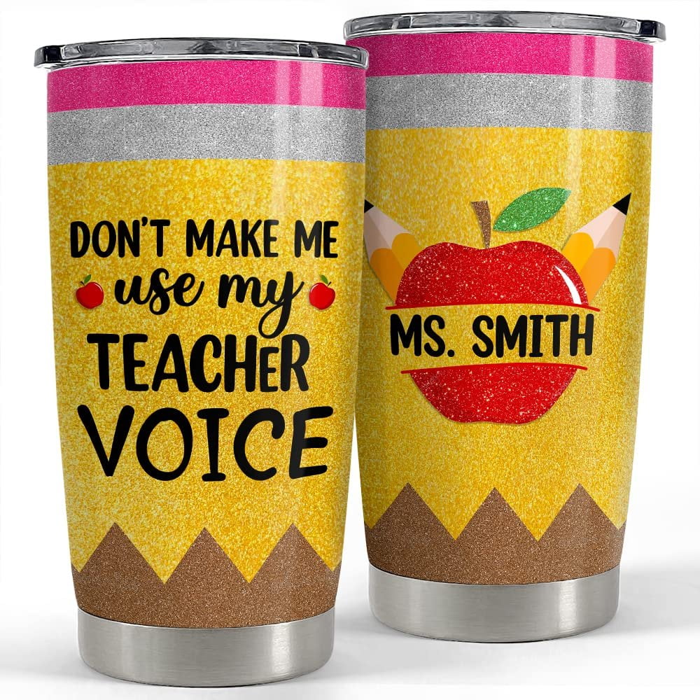 Personalized Teacher Tumbler Apple Crayon Funny Gift For Teacher
