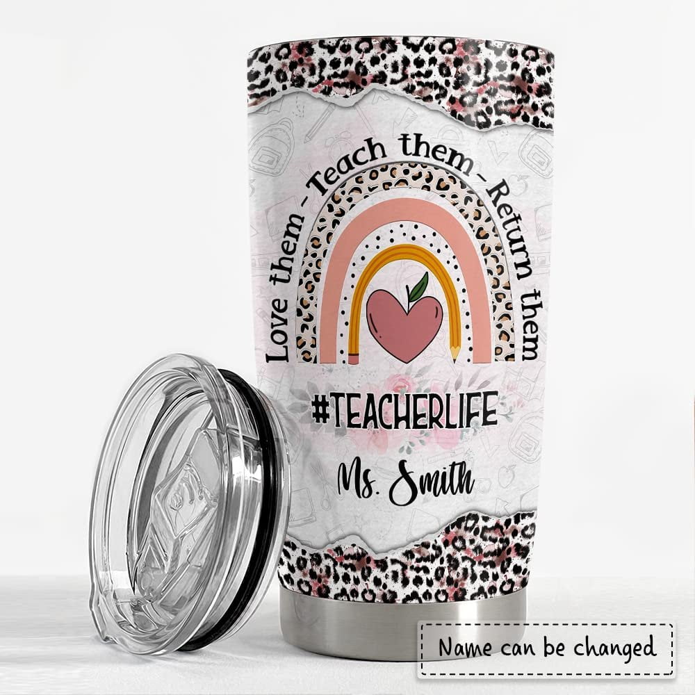 Personalized Teacher Tumbler Teachers Life Leopard Rainbow For Teacher