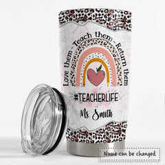 Personalized Teacher Tumbler Teachers Life Leopard Rainbow For Teacher