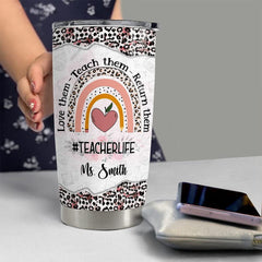 Personalized Teacher Tumbler Teachers Life Leopard Rainbow For Teacher
