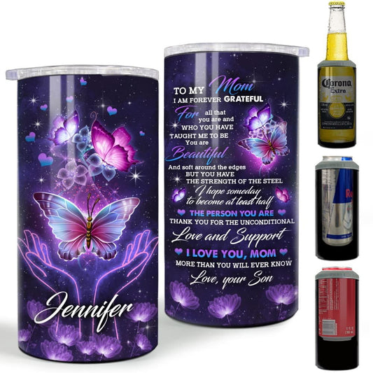 Personalized To My Mom Can Cooler Violet Butterfly Gift From Son