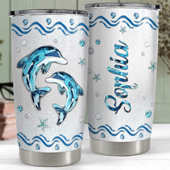 Personalized Tumbler Dolphin And Starfish Crystal Style Gift For Lover