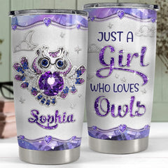Personalized Tumbler Just A Girl Who Loves Owl Purple Jewelry Style