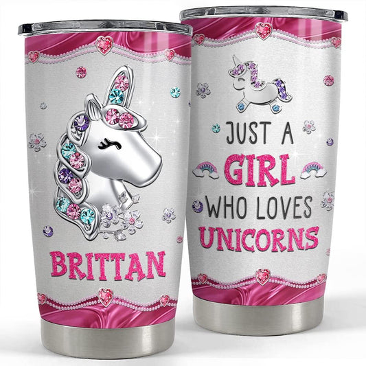 Personalized Tumbler Just A Girl Who Loves Unicorns Jewelry Drawing Style
