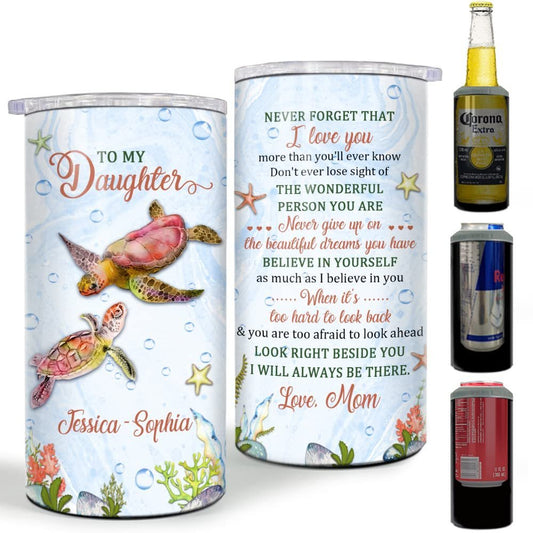 Personalized Turtle To Daughter From Mother Can Cooler Watercolor