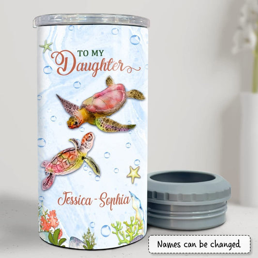 Personalized Turtle To Daughter From Mother Can Cooler Watercolor