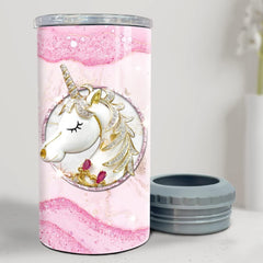 Personalized Unicorn Can Cooler Jewelry Pink Glitter For Animal Lover