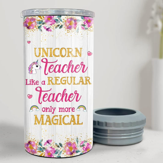 Personalized Unicorn Can Cooler Unicorn Teacher Glitter Drawing