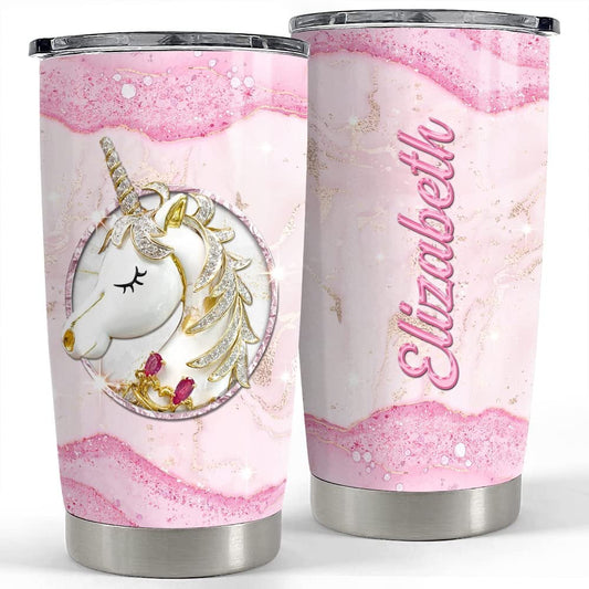 Personalized Unicorn Tumbler Jewelry Pink Glitter For Girl Daughter