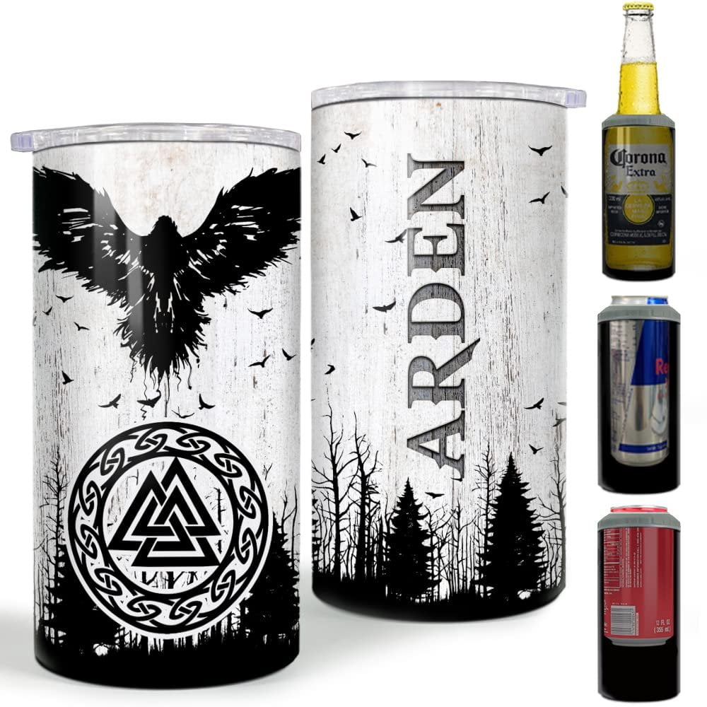 Personalized Viking Can Cooler Raven Celtic Engraved Style For Men