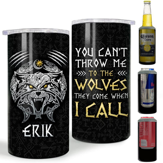 Personalized Viking Wolf Can Cooler Legend Metallic Style Gift
