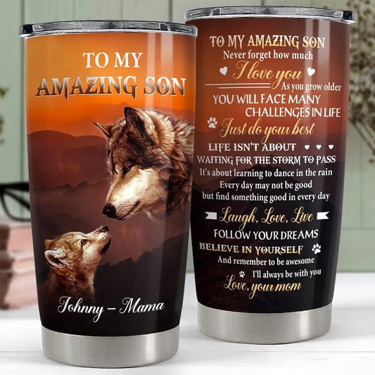 Personalized Wolf Tumbler To Son From Mom For Son Kid Boy Best Gift