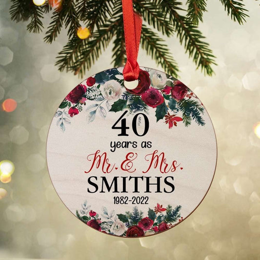 Personalized Wood 40th Anniversary Ornament As Mr And Mrs