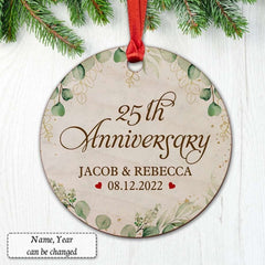Personalized Wood Anniversary Married Ornament Floral