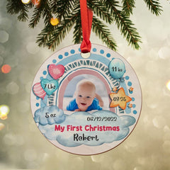 Personalized Wood Baby Boy First Christmas Ornament Rainbow