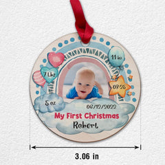 Personalized Wood Baby Boy First Christmas Ornament Rainbow