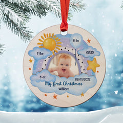 Personalized Wood Baby Boy Ornament Rainbow