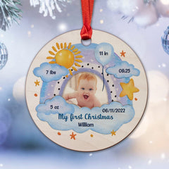Personalized Wood Baby Boy Ornament Rainbow