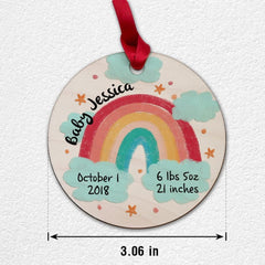 Personalized Wood Baby First Christmas Ornament Rainbow