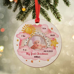 Personalized Wood Baby Girl Ornament Rainbow