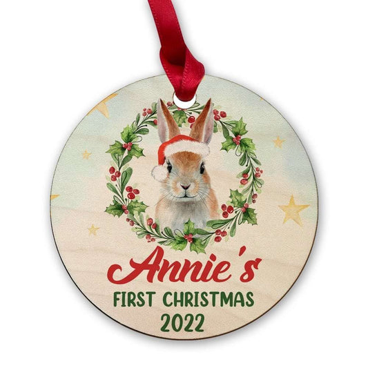 Personalized Wood Baby's First Xmas Ornament Lovely Bunny