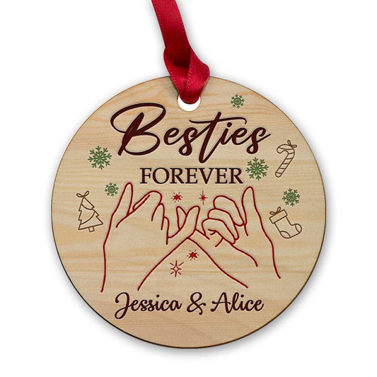 Personalized Wood Besties Forever Ornament Christmas Gift