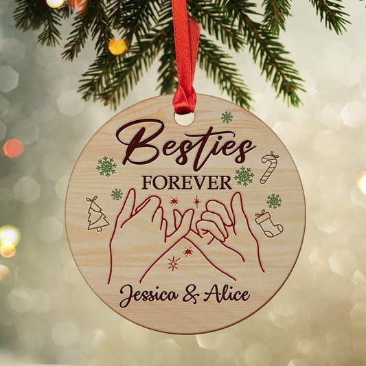 Personalized Wood Besties Forever Ornament Christmas Gift