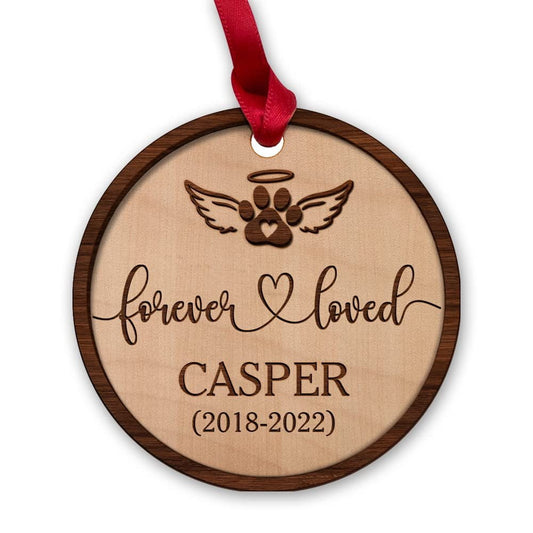 Personalized Wood Cat Memorial Forever Loved Ornament Style